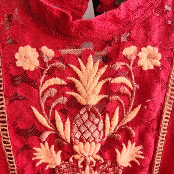 Free People Pearl Island Embroidered Top Medium - Picture 7 of 13